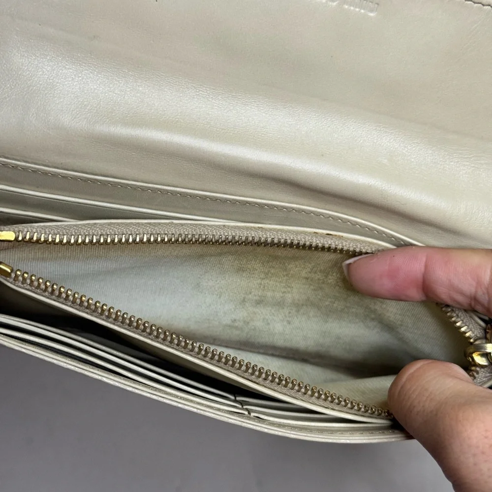 MIU MIU Croc Embossed Cream Leather Long Wallet